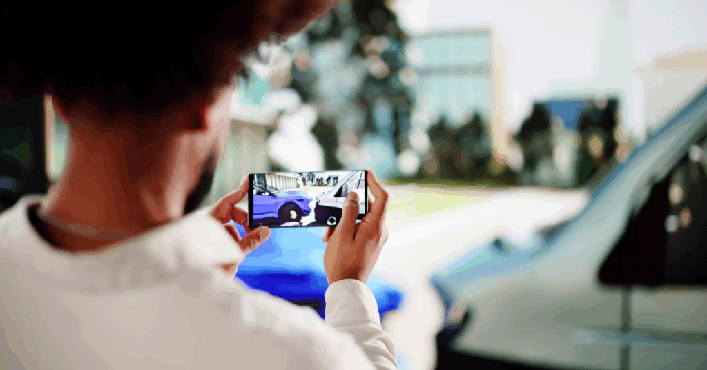 male driver taking image of car crash