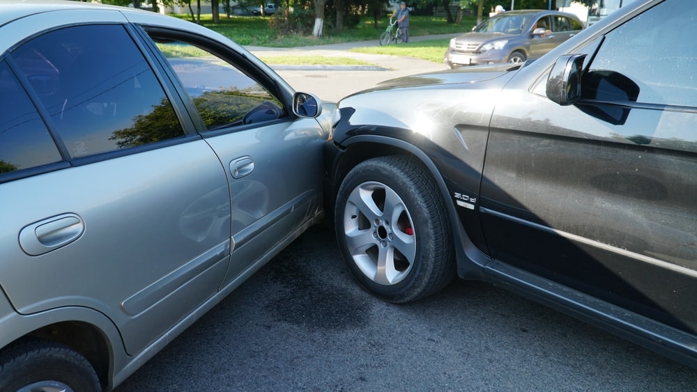 T-Bone car accident involving silver and black car
